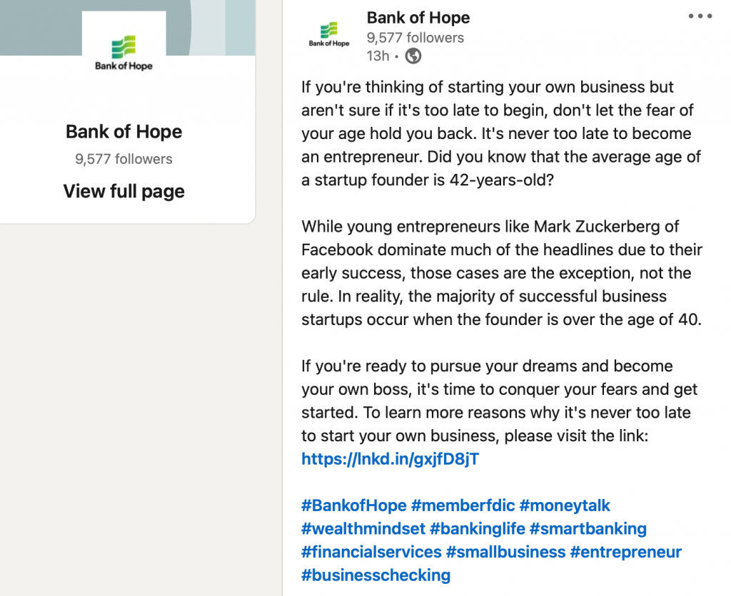 Bank of Hope (@bankofhope.official) uses different content on different platforms to target a specific audience unique to each site.