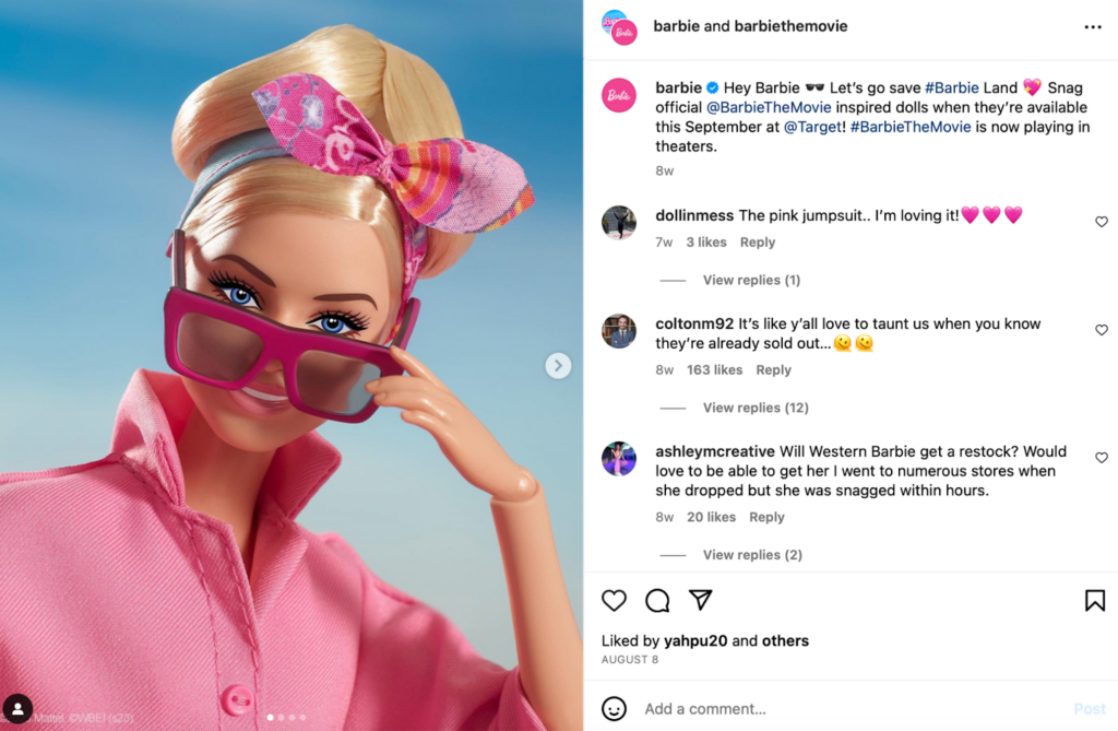 The Iconic Barbie (@barbie) brand is easily recognizable by its use of it’s trademark pink logo and box.