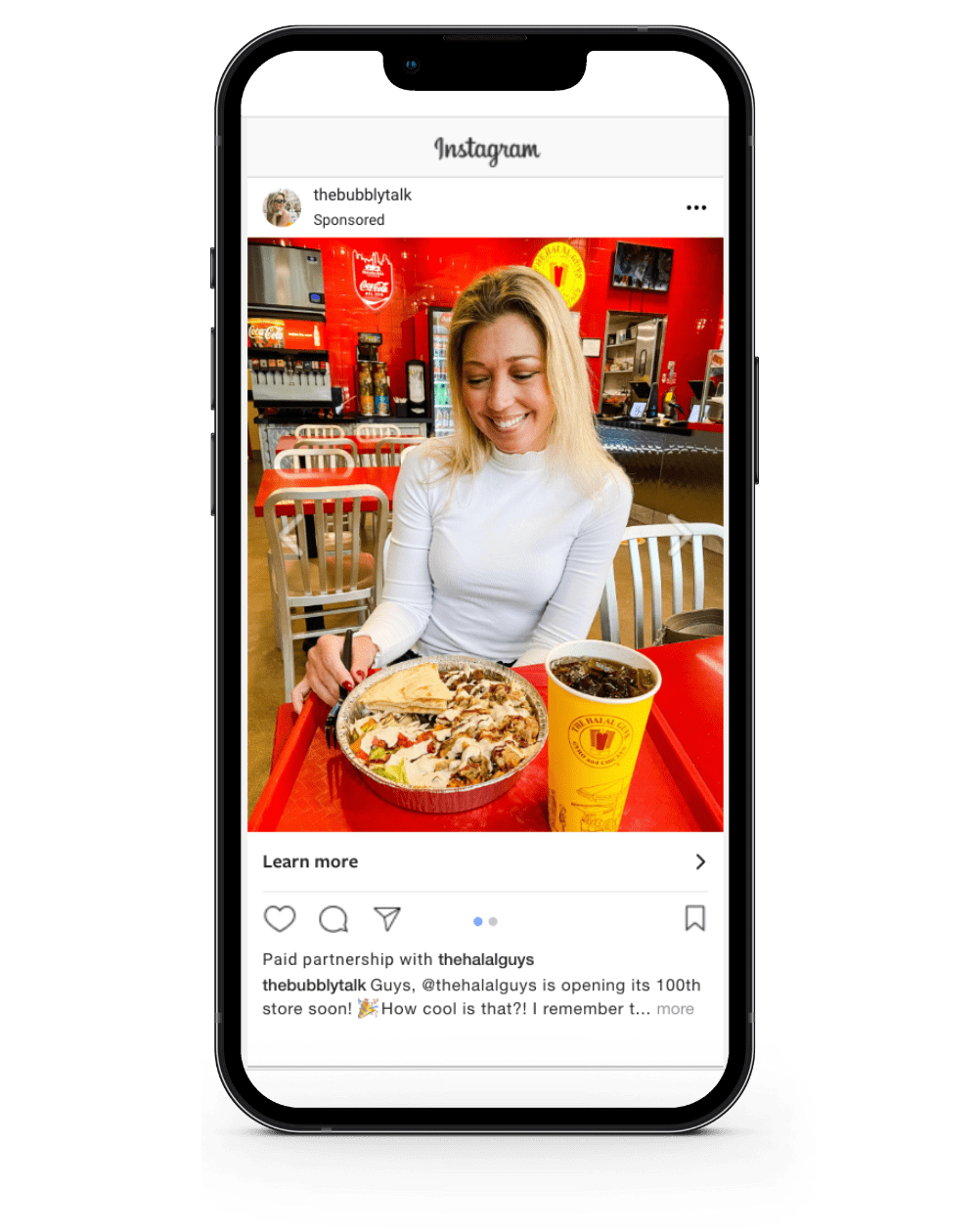 Example of user generated content from an influencer for a restaurant campaign
