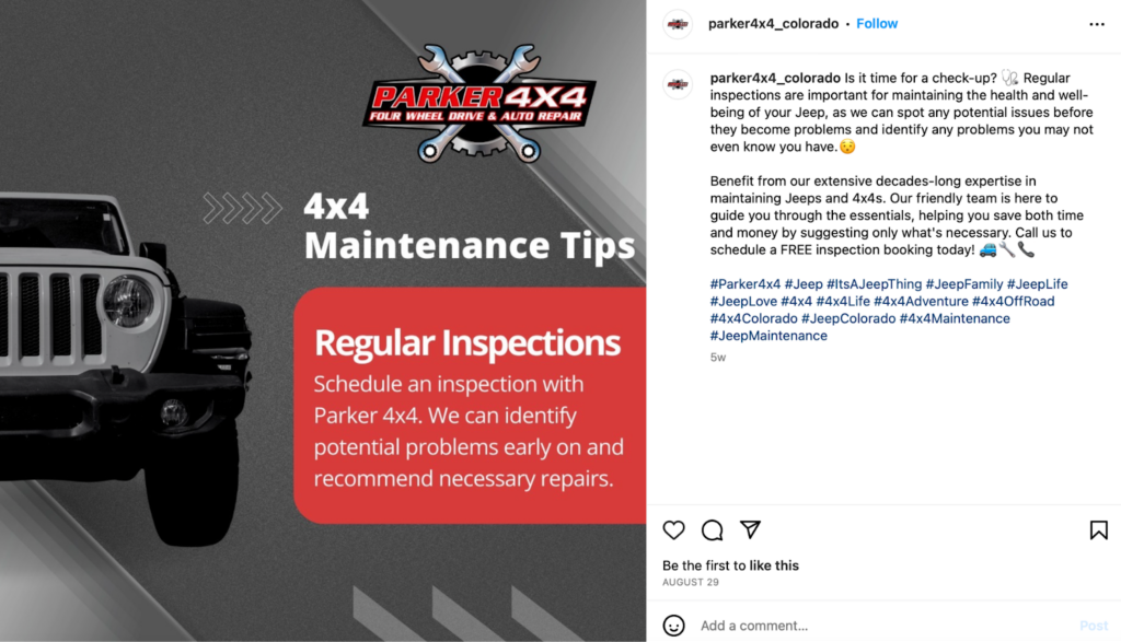 Parker 4x4 (@parker4x4_colorado) shares helpful content that explains the benefits of their Jeep repair and maintenance services.
