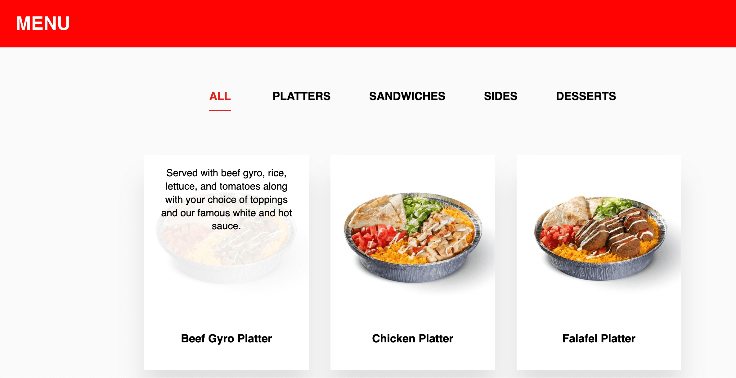 Restaurant website menu