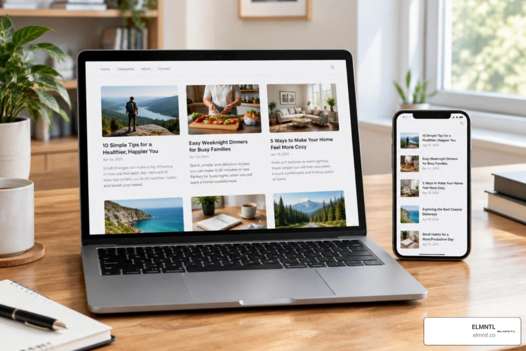 modern blog website on a laptop and phone